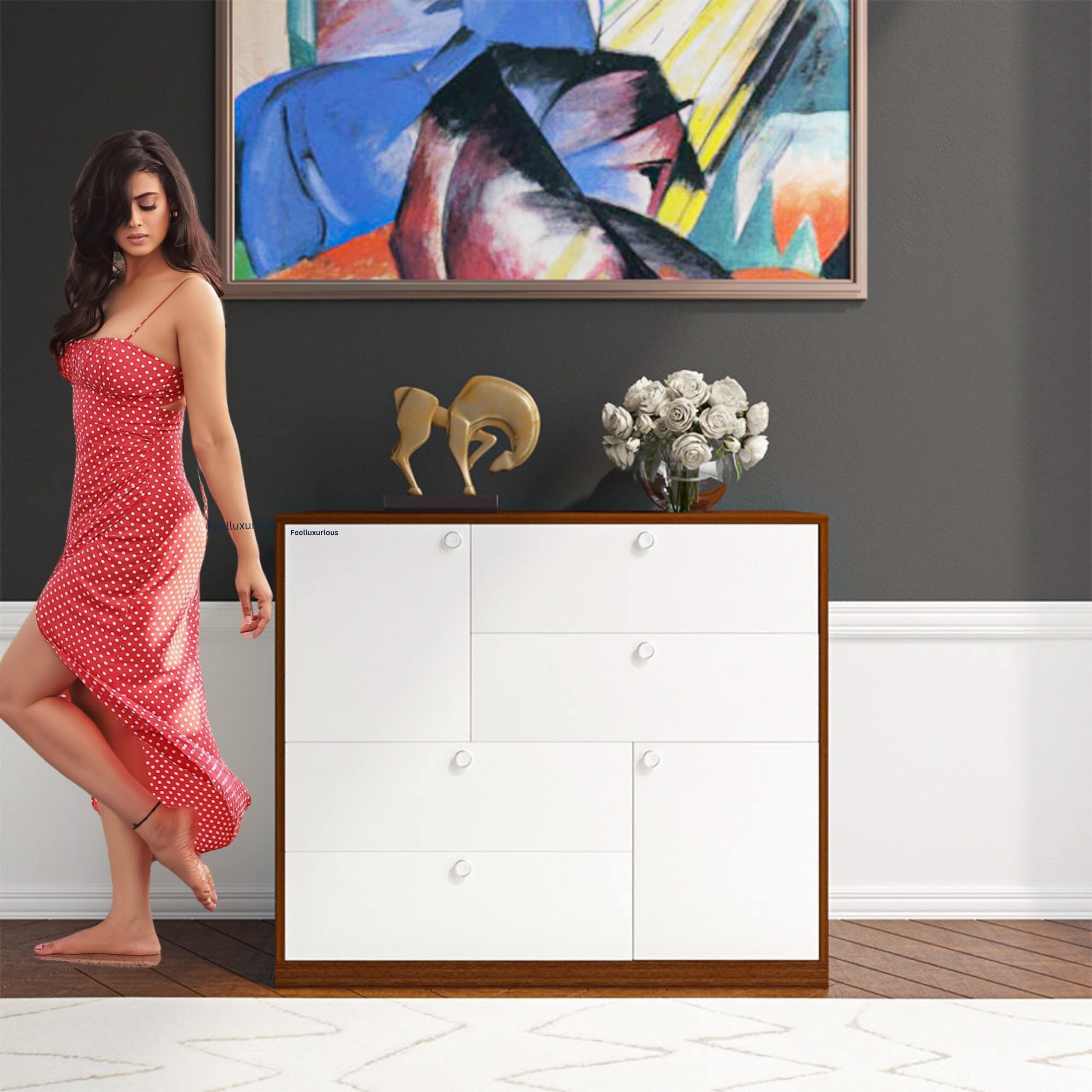 FeelLuxurious.com Rozlyn Walnut Dresser – Elegant Multi-Drawer Storage